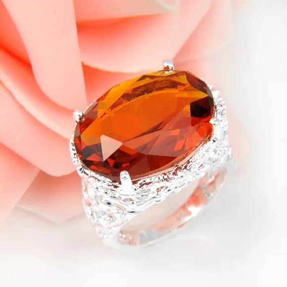 Huge Oval Honey Brazil Citrin Silver - Picture 2 of 8